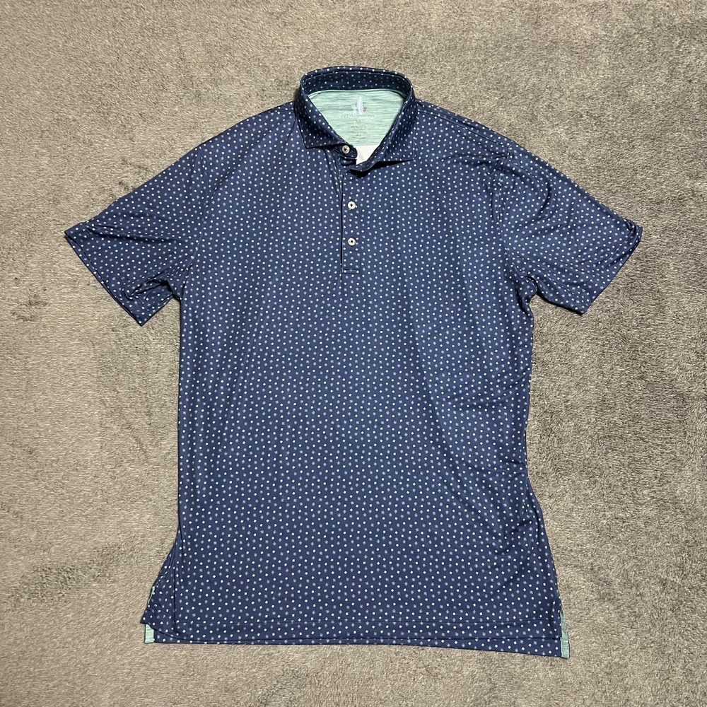 johnnie-O Featherweight UPF Polo Shirt Men's M Blue & Green Shamrocks All Over